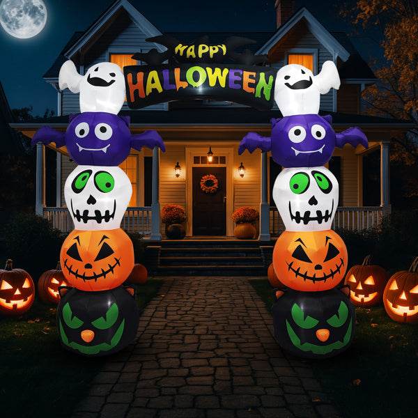 8.2ft Stacking Head Arch, 7pcs White LED Lights, Halloween Inflatable Decoration 12V