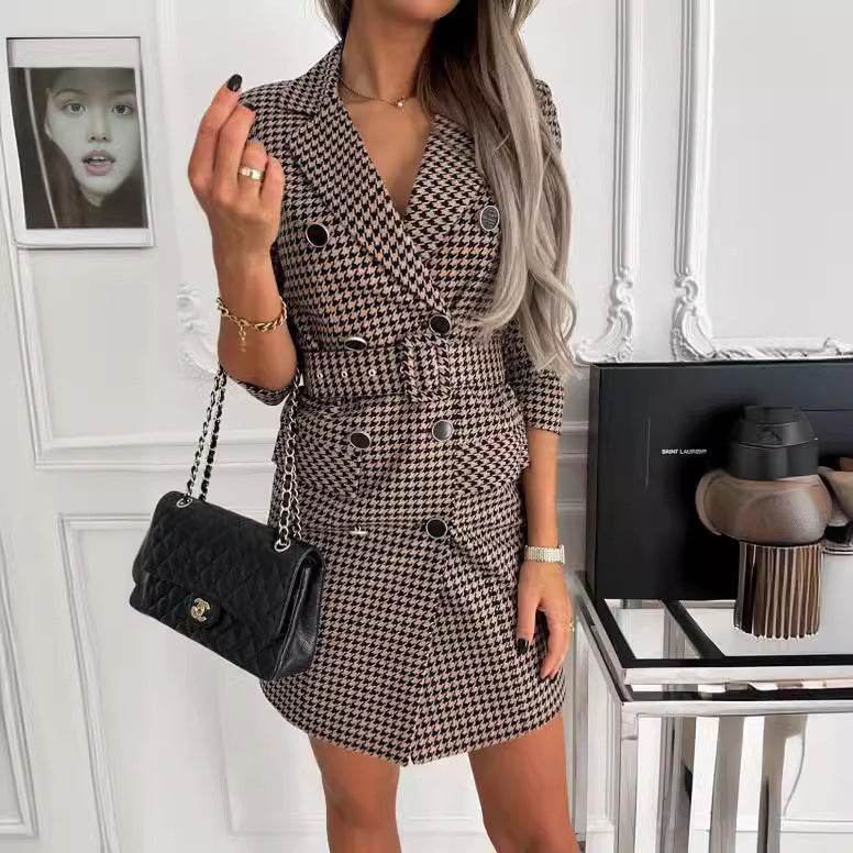 Fashion Printing Plaid mini  Blazer Dress Women