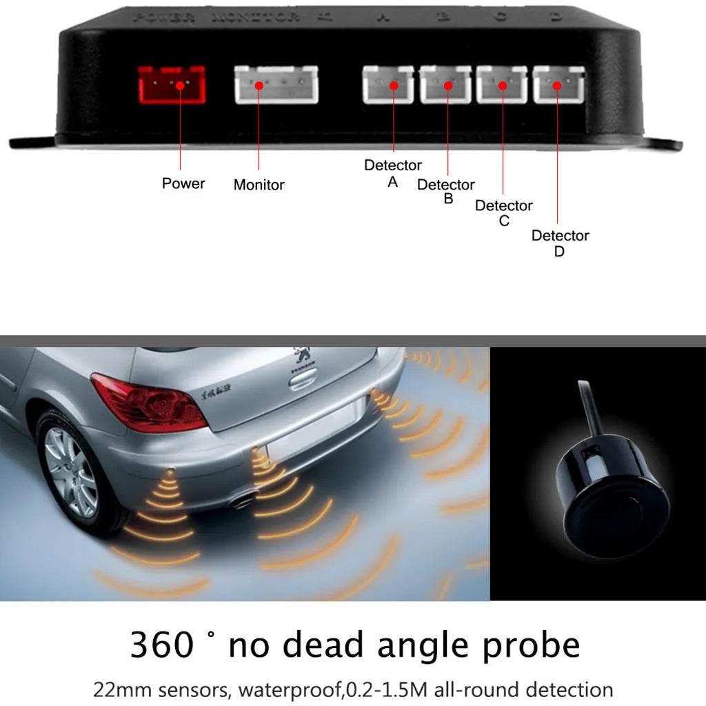 Auto Car LED Crescent Buzzer Radar Parking Sensor 4 Probes Car Camera