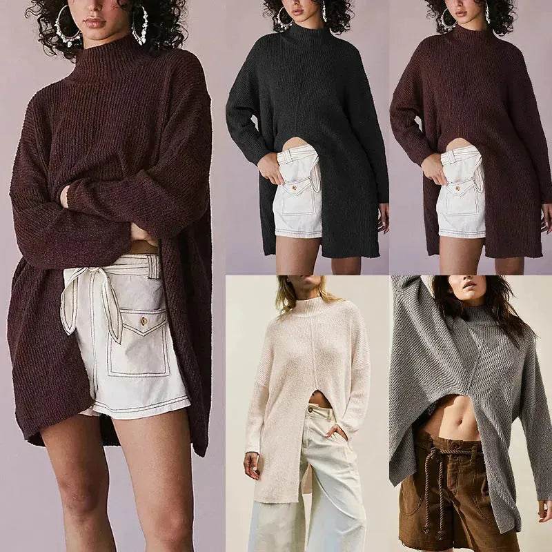 Stylish Cashmere Pullover Front Split Winter Tunic tops for Women