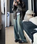 Retro Design Wide Leg Pants High Waisted Boyfriend Jeans