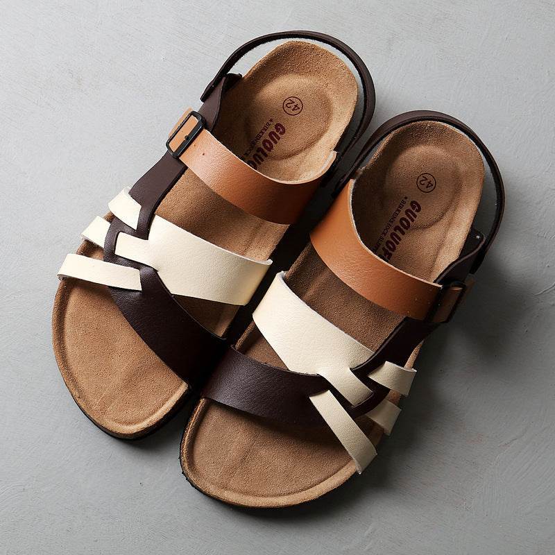 Men's Simple Hollow-out Flat Cork Slippers