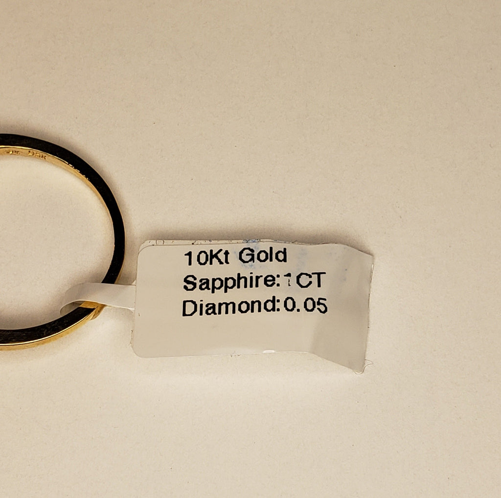 Yellow Gold & Natural Sapphire Ring with Diamonds - 10KT