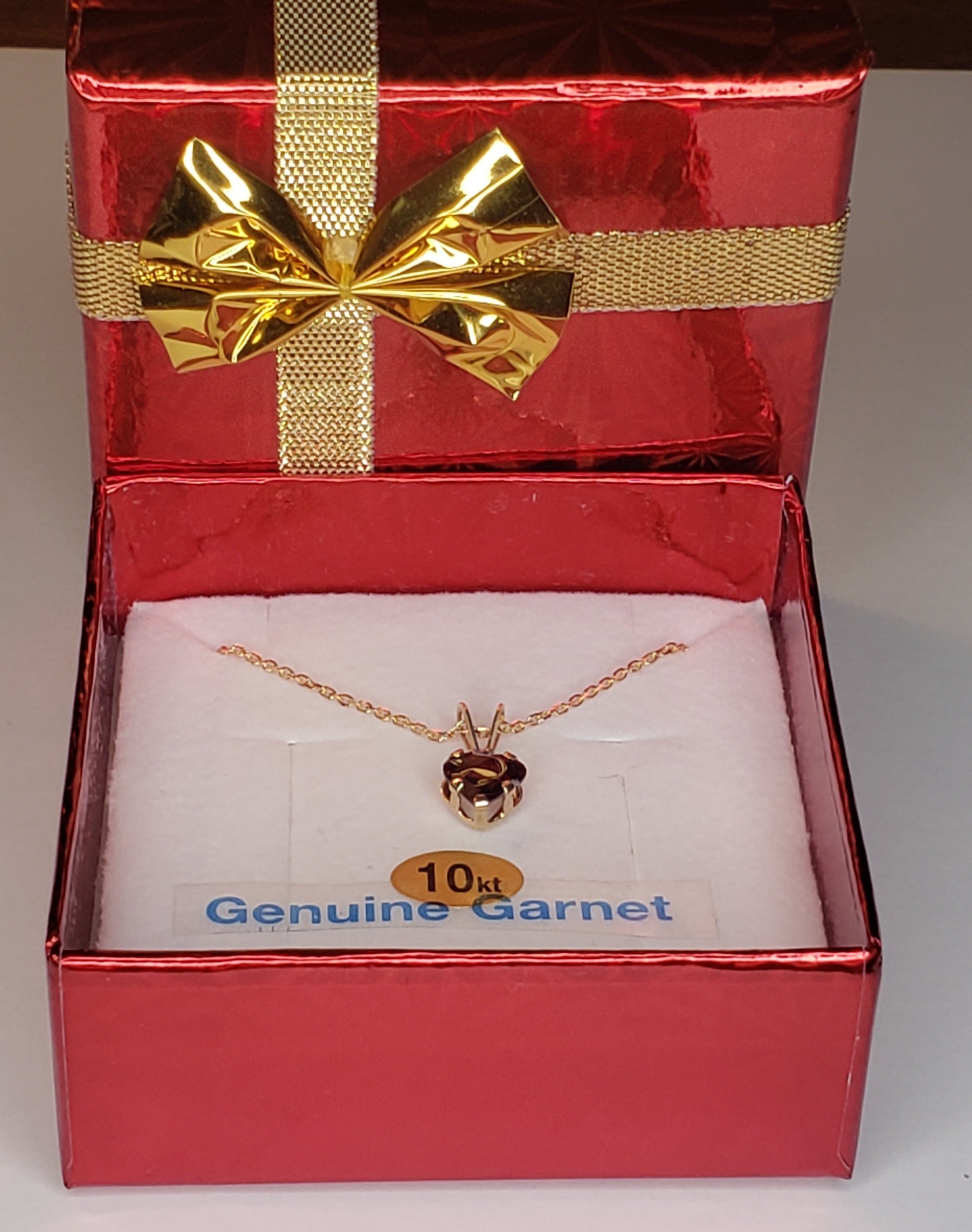 Natural Garnet Heart Pendant Necklace - 10KT Gold
