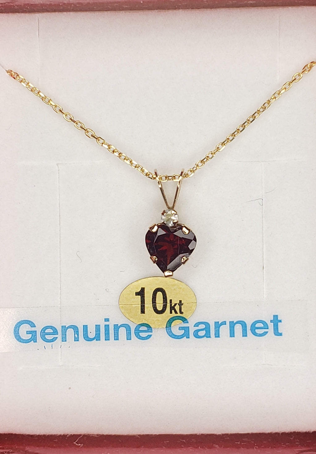 Natural Garnet Heart Pendant Necklace - 10KT Gold