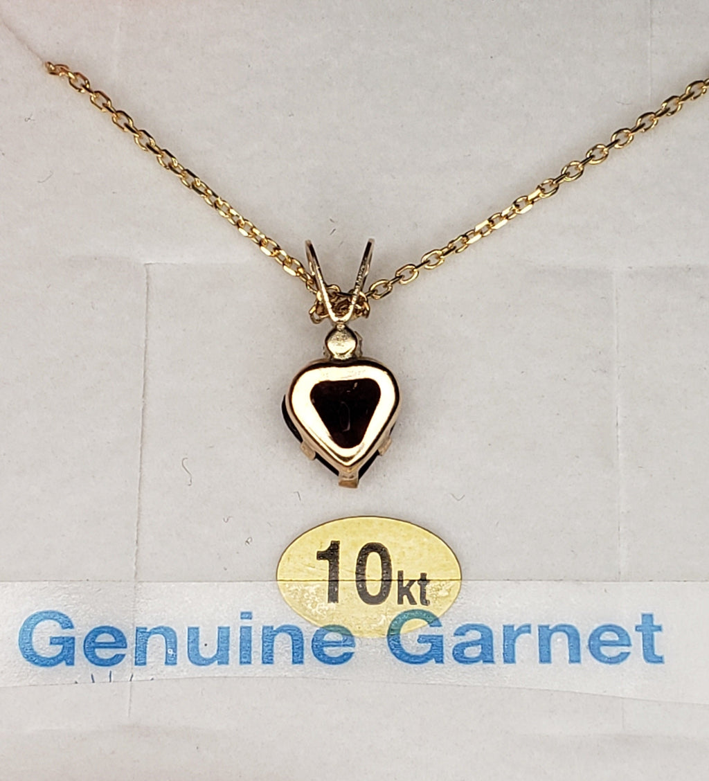 Natural Garnet Heart Pendant Necklace - 10KT Gold