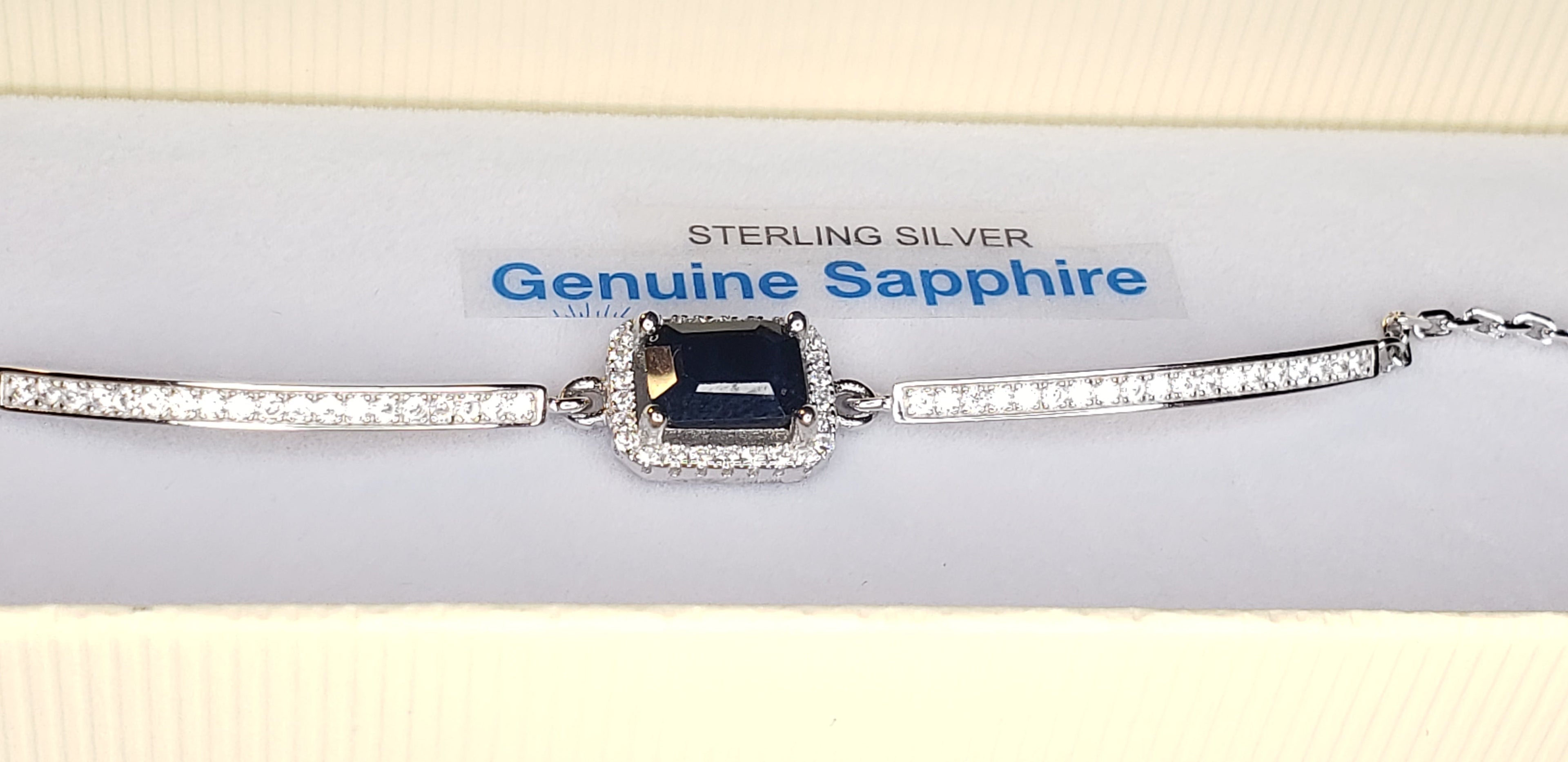 Natural Blue Sapphire Sterling Silver Bracelet