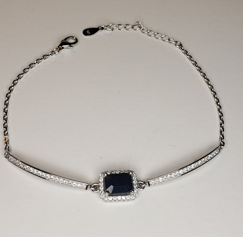Natural Blue Sapphire Sterling Silver Bracelet