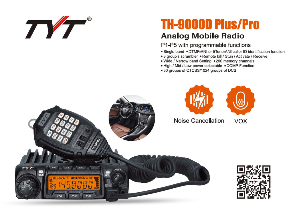 TYT TH-9000D Plus  Mobile car radio vhf 144-148mh 65w 200 channels vehicle transceiver(ic certification id: 10337a-th-9000dv)