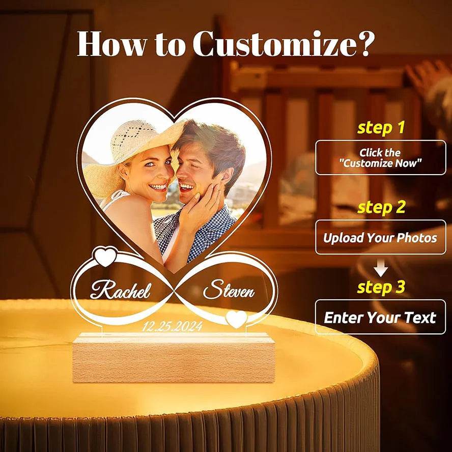 Customized Personalized Valentine Acrylic Lovers Night LED light picture frame