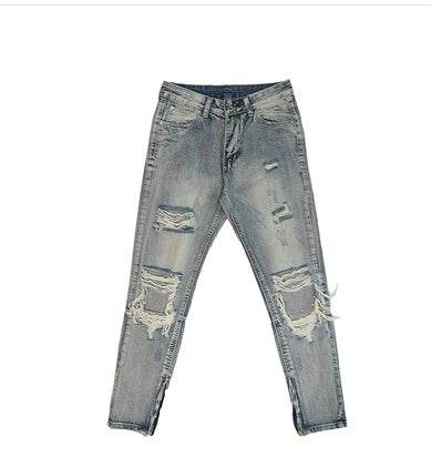 Destroyed ripped Denim jeans Pant men straight leg men