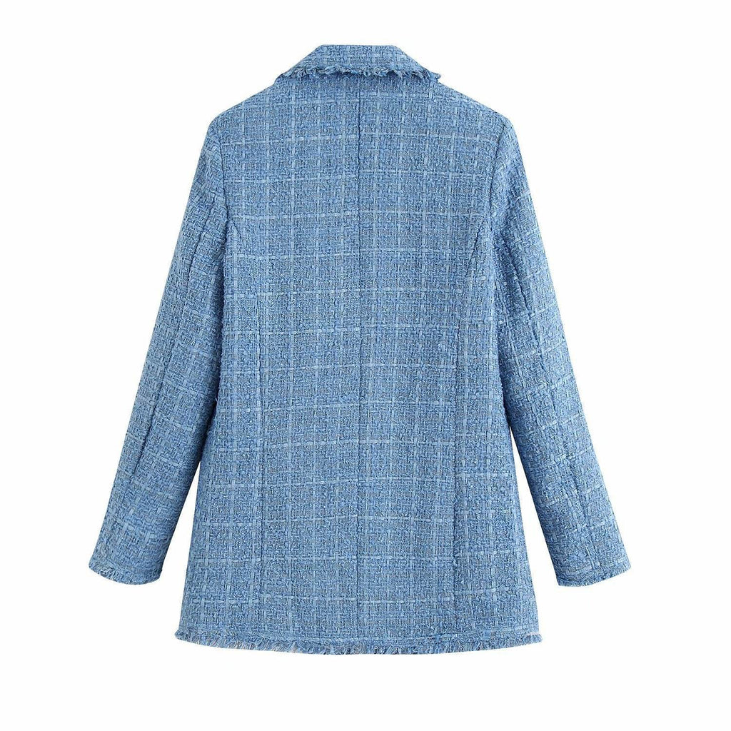 Retro loose suit tweed women's blazer jacket casual women streetwear
