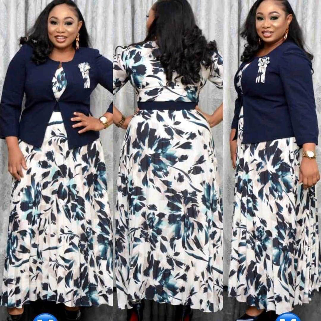 2pcs Fashion floral Print Blazer dress suit