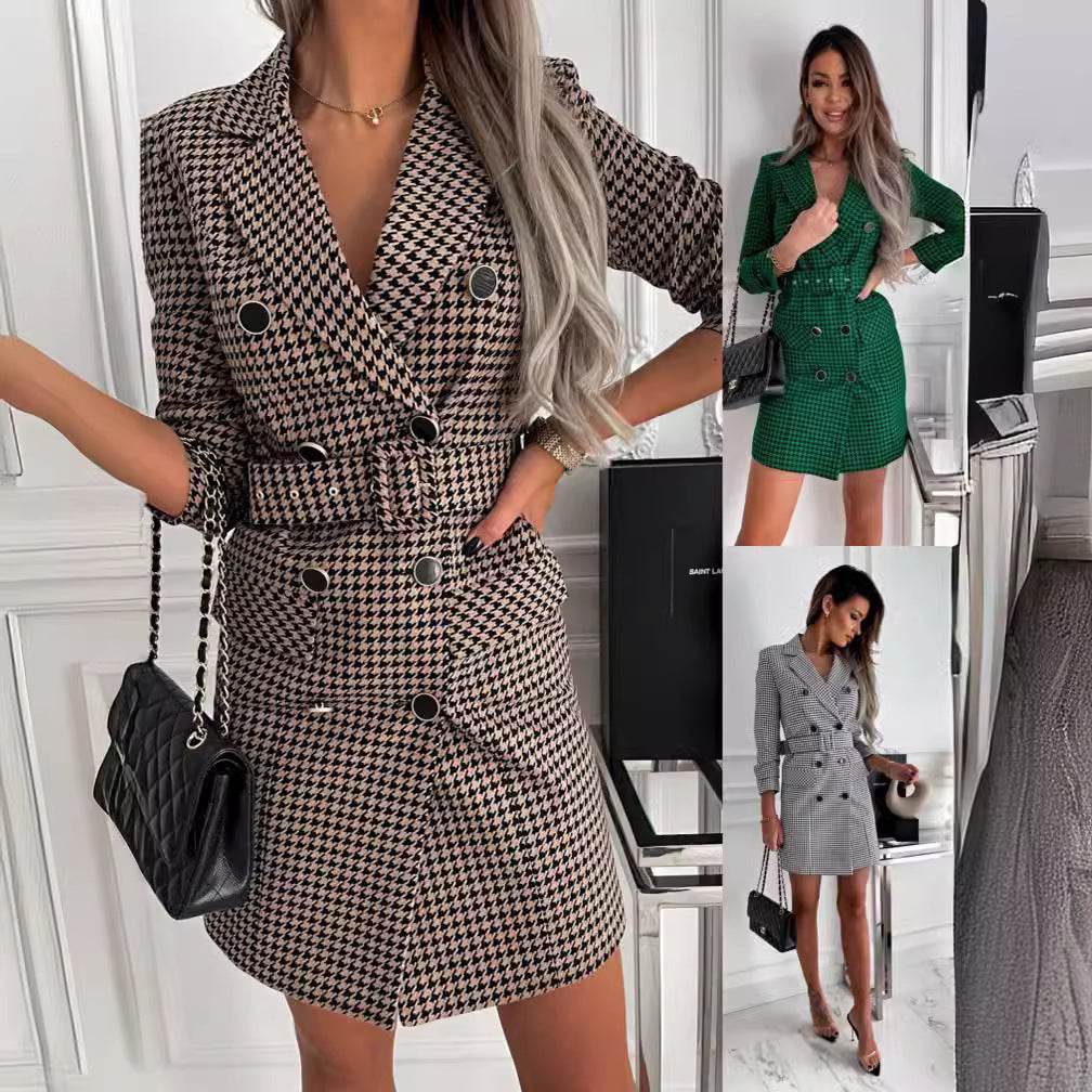 Fashion Printing Plaid mini  Blazer Dress Women