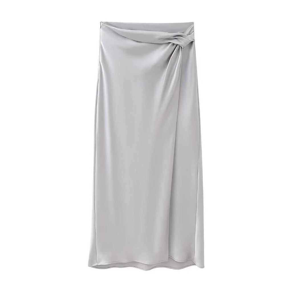 Women's Silk Satin Top Bow Tie Midi Dress