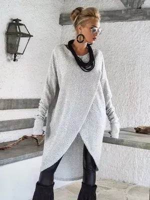 New Fashion Autumn Winter Front Split Sweater Tunic Top Women