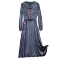 Elegant Classy Long Sleeve Denim dress with belt Flared Embroidered Jeans Dress