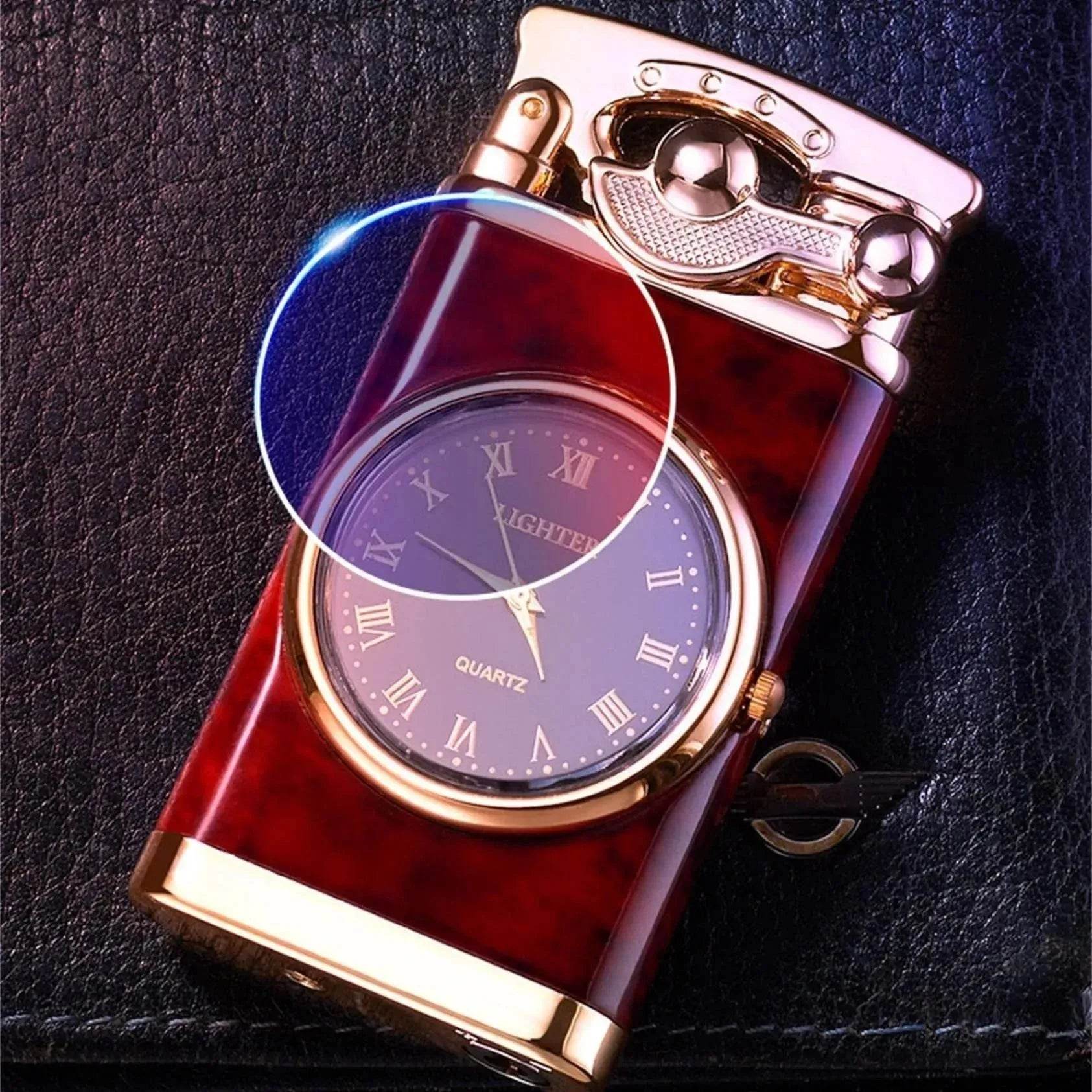 New Lighter With Electric Watch Rocker Arm Automatic Ignition Straight Blue Flame Lighter Creative Real Dial Inflatable Windproof Cigar Lighter Men's Watch Gift