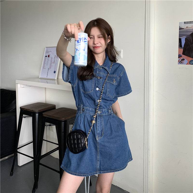 Women's Fashion Casual short sleeve Mini Denim Dress