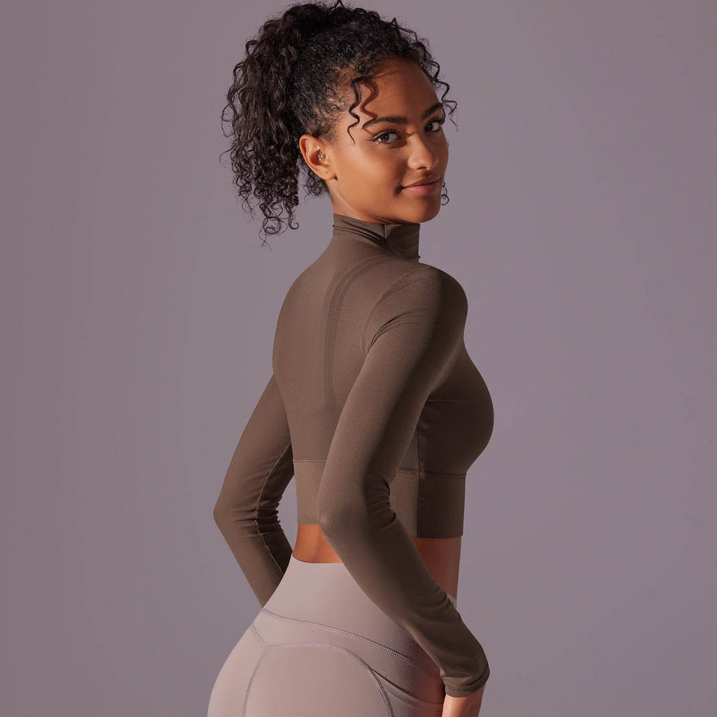 Quick Drying Gym Slim Fit Mesh Turtleneck Long Sleeve Workout Crop Top