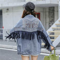 Elegant women Oversized Embroidered Tassel Fringe Denim Jacket