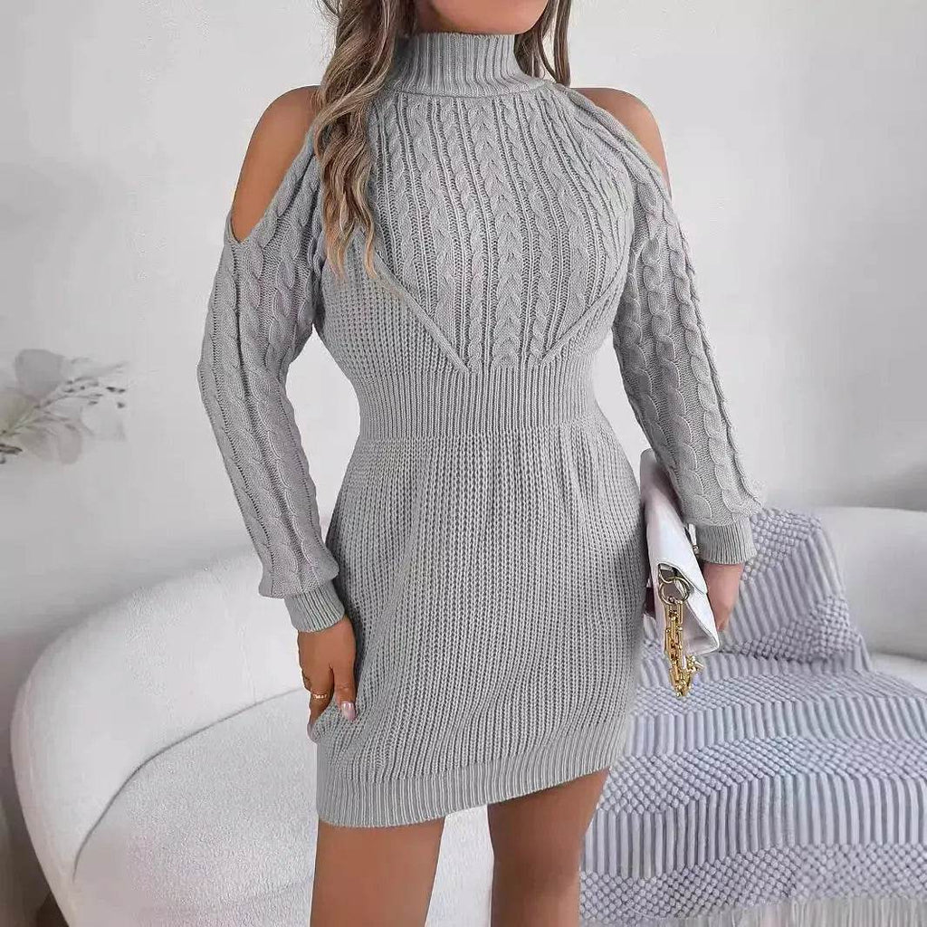 Fashionable Autumn Winter Slim fit Woolen Twist Knitted Mini Sweater Dress