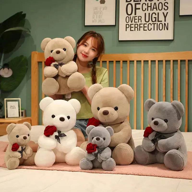 New Lovely Hug Roses Teddy Bear Stuffed Soft Animal Dolls Nice Birthday Gift Girlfriend Valentine's Day