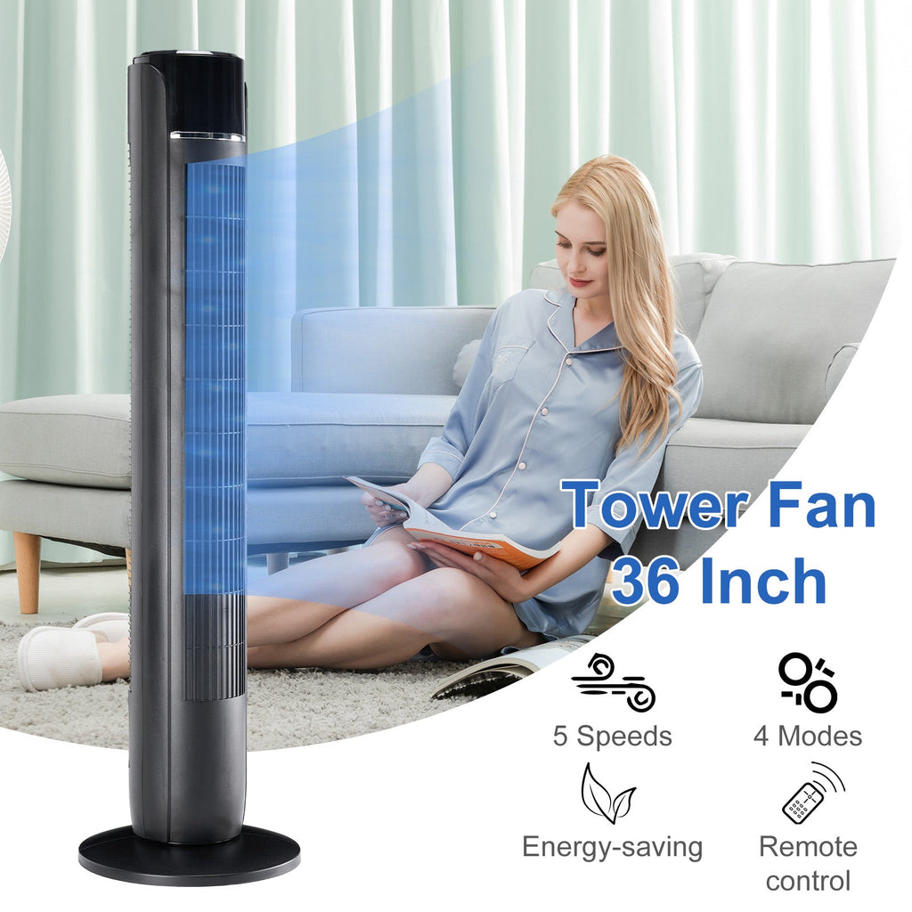 Standing Tower Fan 35-Inch – 5-Speed Remote Control, 12H Timer & 60° Oscillation