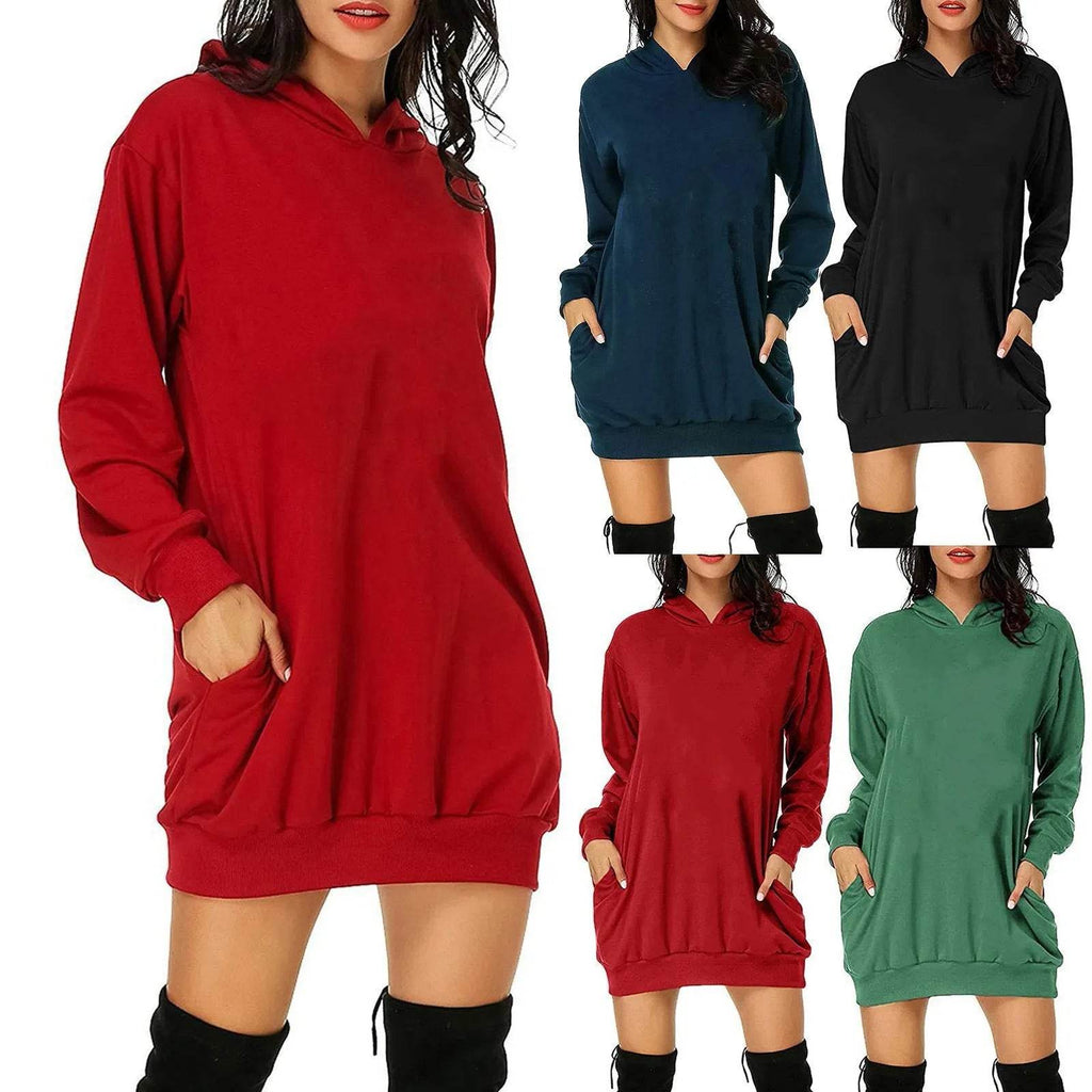 Women Solid Color Hat Dress Sweater Loose Feature Long Sleeves