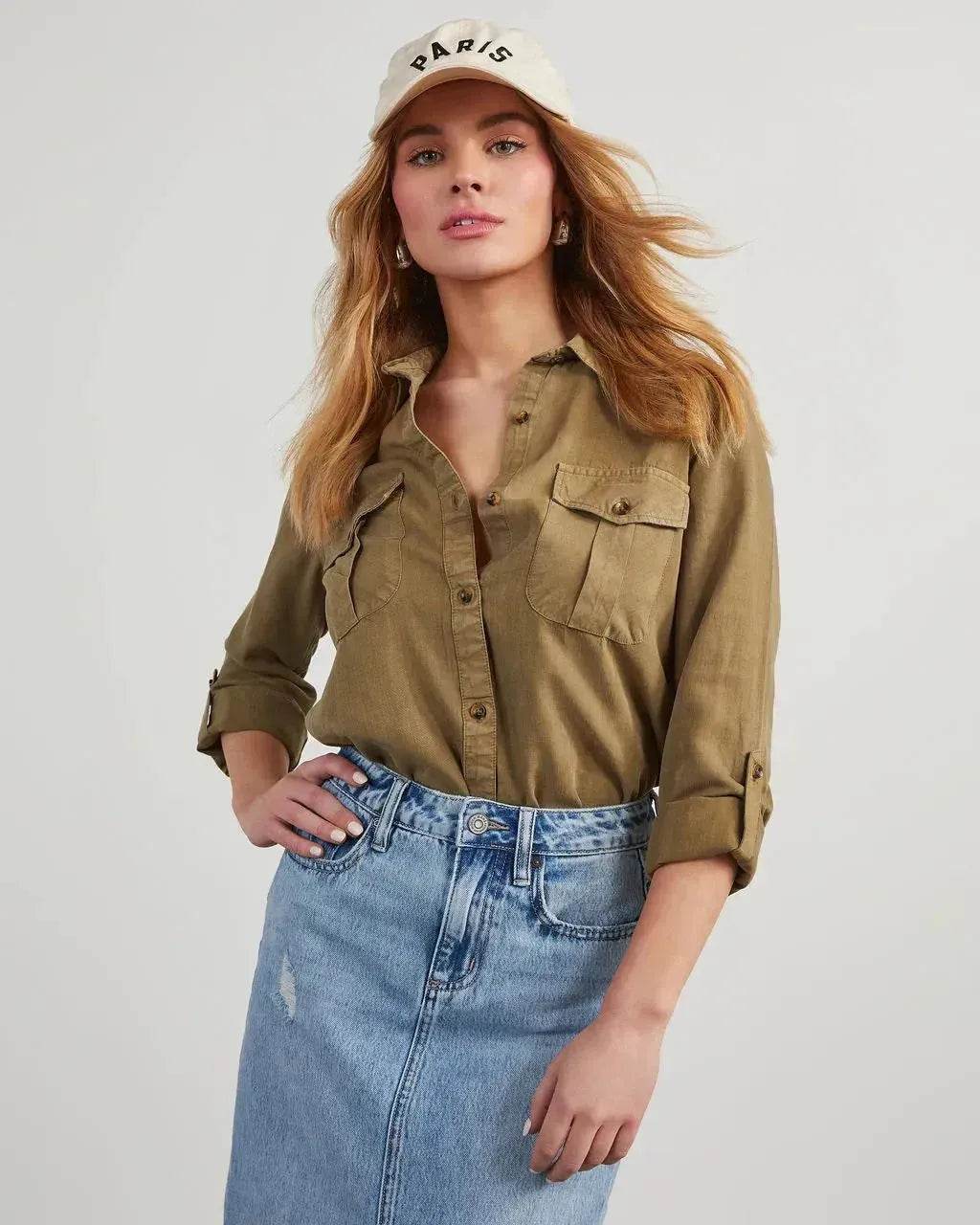 Formal Work Denim shirts for women Leisure Lapel Single Breasted Women's Long Sleeve Denim Shirt Women button down shirts