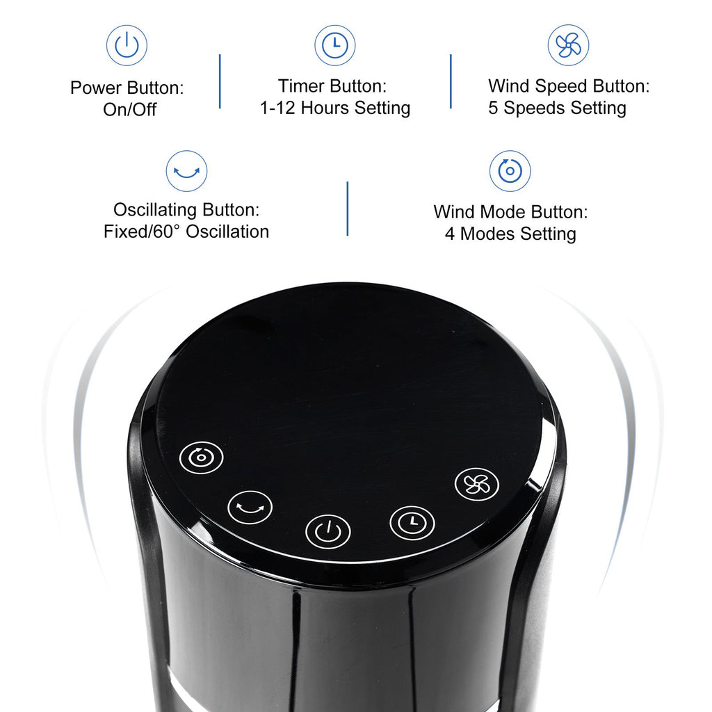 Standing Tower Fan 35-Inch – 5-Speed Remote Control, 12H Timer & 60° Oscillation