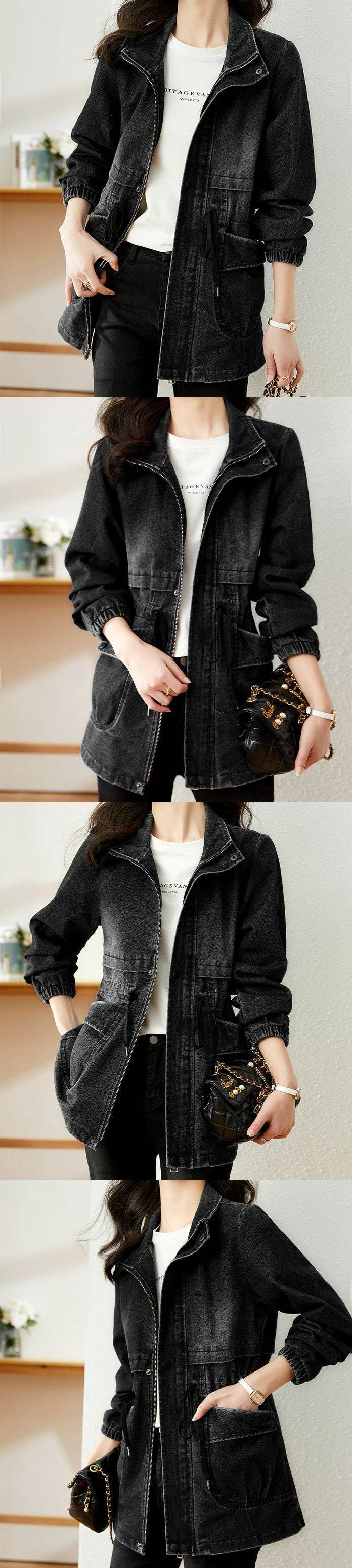 Fashion formal fitted  Zip up Denim Jacket Women