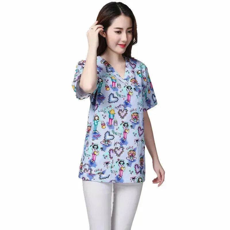 Cartoon Printing Hand Washing Suit Short Sleeve Small Shirt Beautician Pet Hospital Brush Hand Doctor Overalls