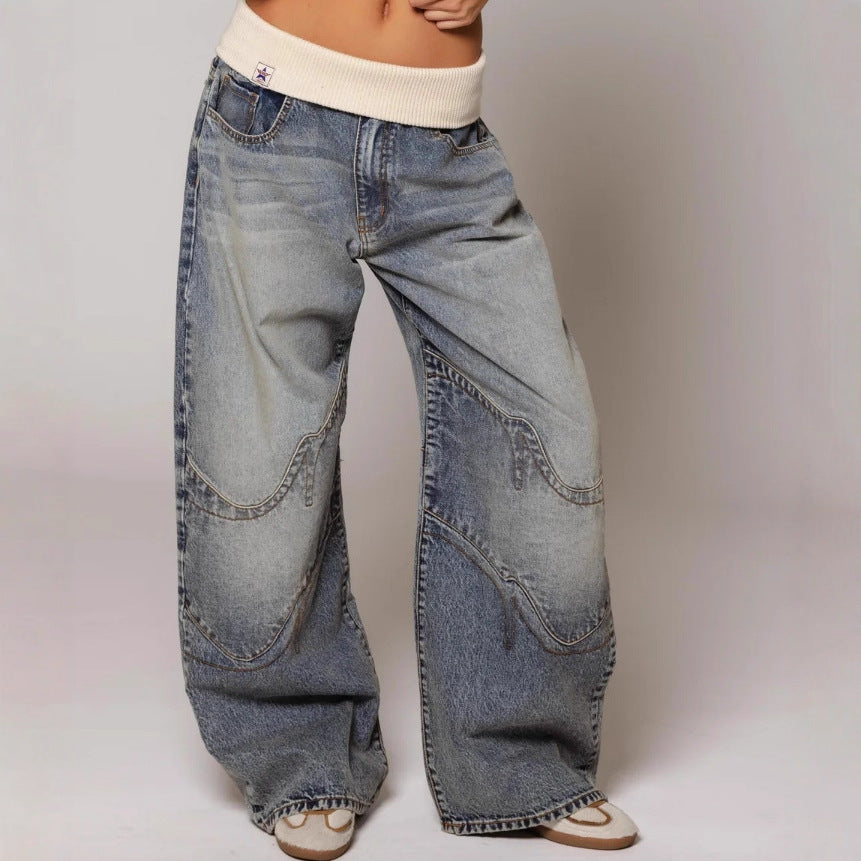 Women's Baggy Straight Leg Trousers with Pockets