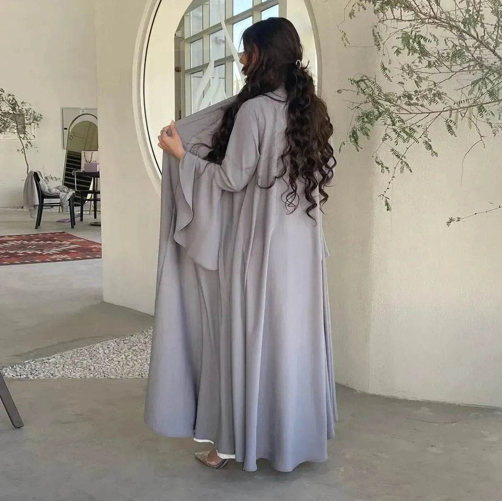 Abaya two piece set Elegant Satin  Plain Color Abaya Kimono Open front Abaya Dubai Abaya wear for Middle East Women