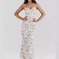White Lace Wedding Dinner Party Cocktail Bodycon Spaghetti Strap Split Long Dress