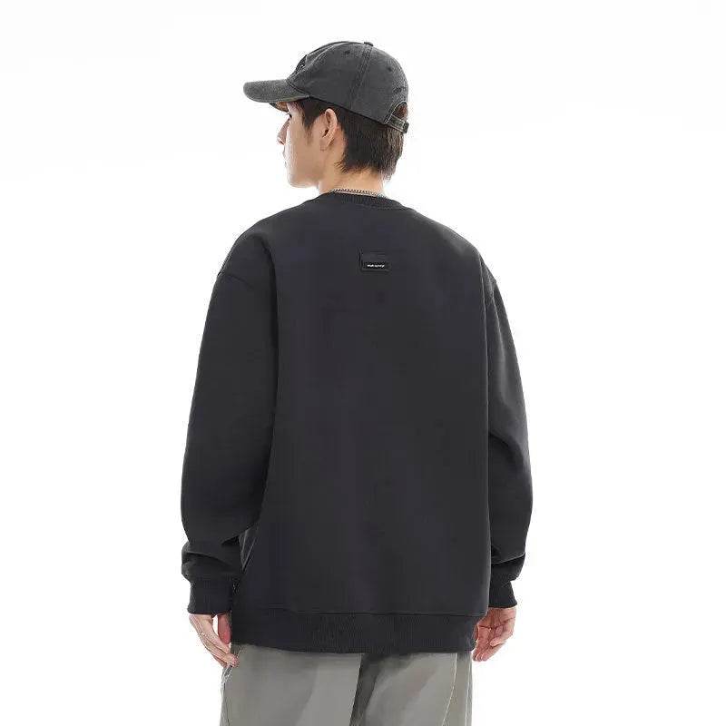 Retro plain Round Neck Pullover Sweater top For Men