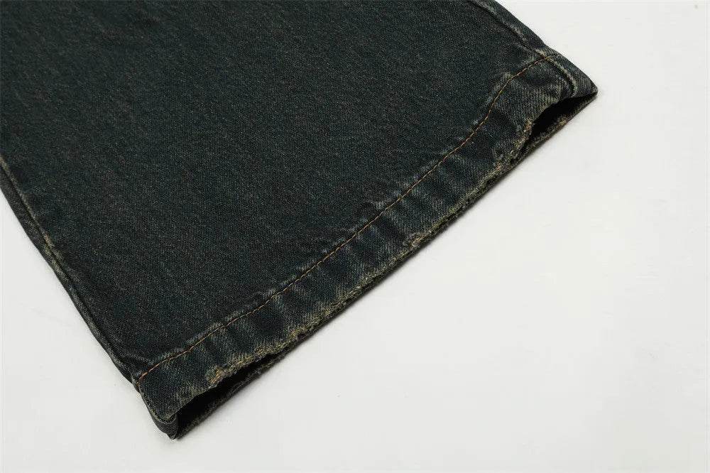 Washed Yellow Denim Bootcut Jeans Pants Men
