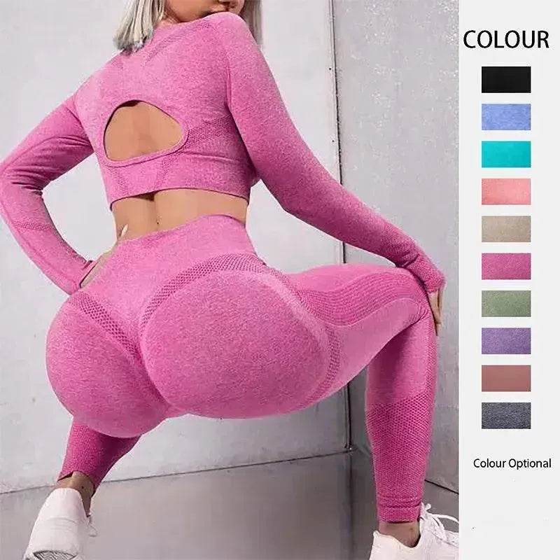 Fitness Leggings Sports Gym Sportswear Outfits Clothing 2pcs Sports Suits Long Sleeve Hollow Design
