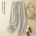 Women's Cotton Linen Harem Pants – Polka Dot Wide Leg Elastic Waist Boho Trousers