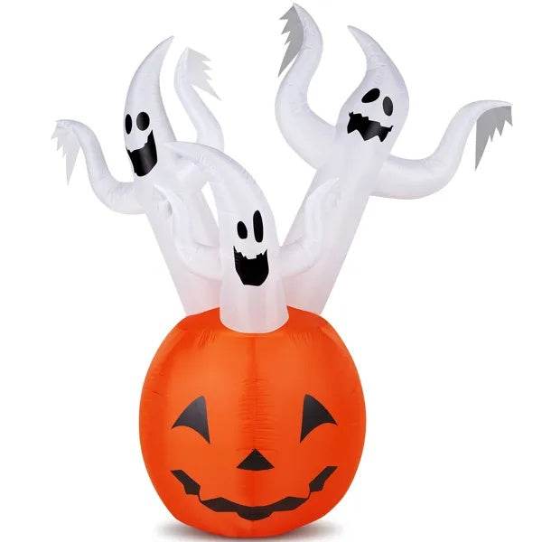 5.9 FT Halloween Inflatable Pumpkin Ghost Outdoor Decorations, Scary Blow Up Yard Decor With Built-in LED Lights For Holiday Party Yard Lawn Garden Decor Indoor Outdoor