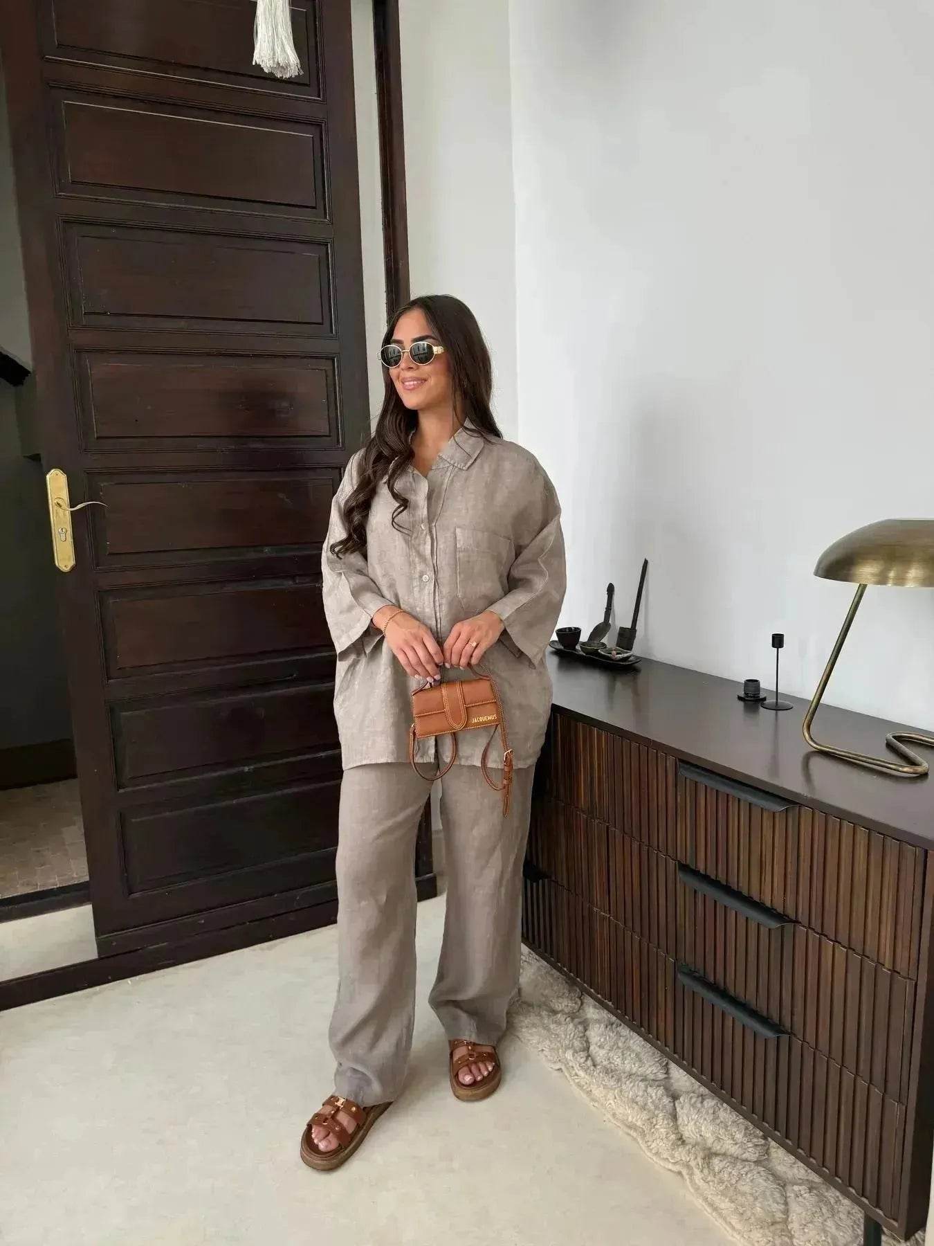 Casual Women Wide Leg Pants Long Sleeves Shirt Sets Ladies Loose High Street 2 Piece Outfits Pant co ords for Women Trouser co ords for Women