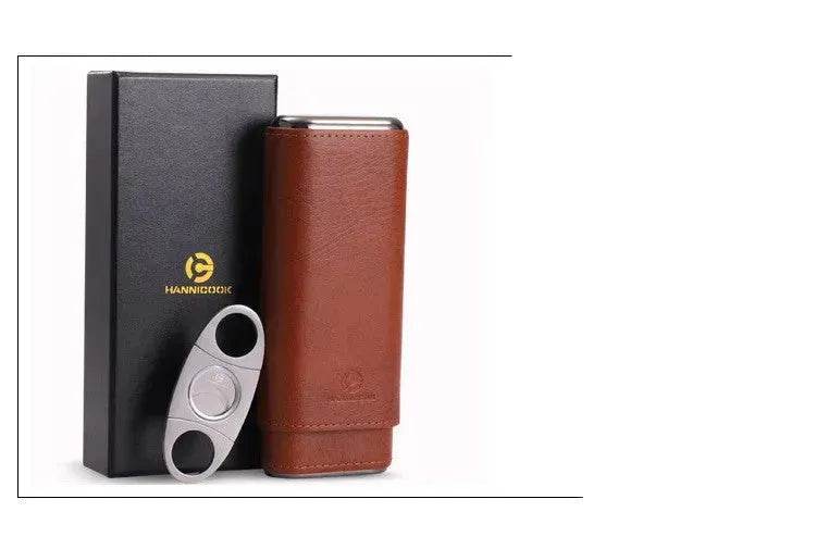 Humidifying and Moisturizing Leather Cigar Case and Cigar Cutter set