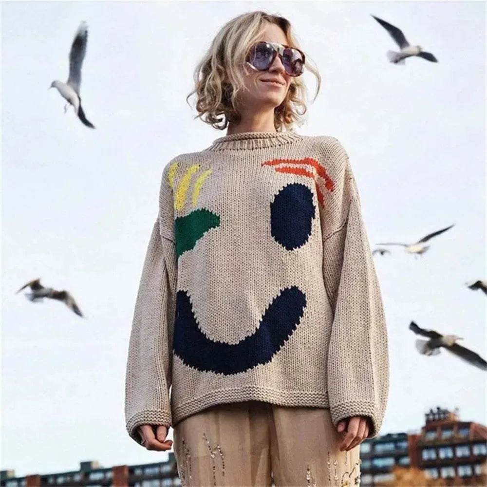 Ugly Christmas Knitted Sweater Women's Long-sleeved Round Neck Yarn-dyed Printed Top Women's