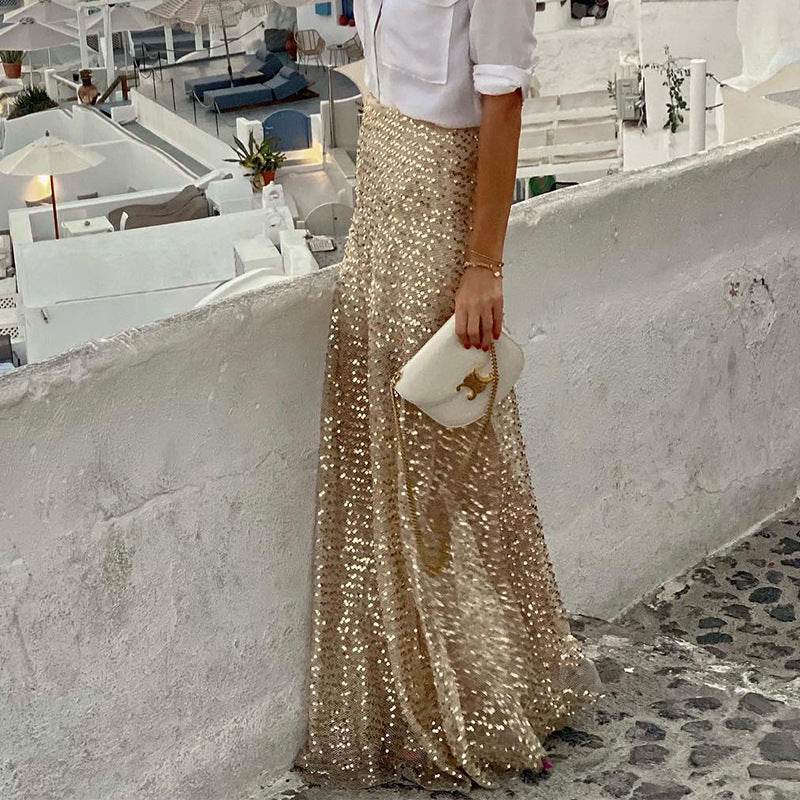 Elegant Women's Long Sequin Skirt