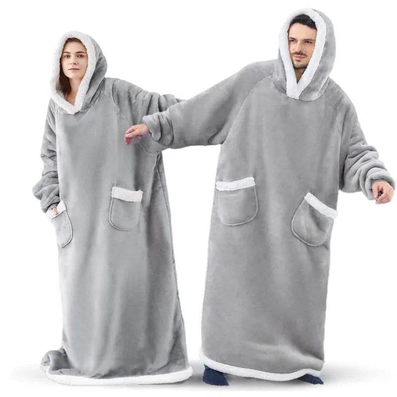 Fleece Oversized Hoodie Blanket Winter Warm Home Clothes Women Men Oversized Pullover With Pockets