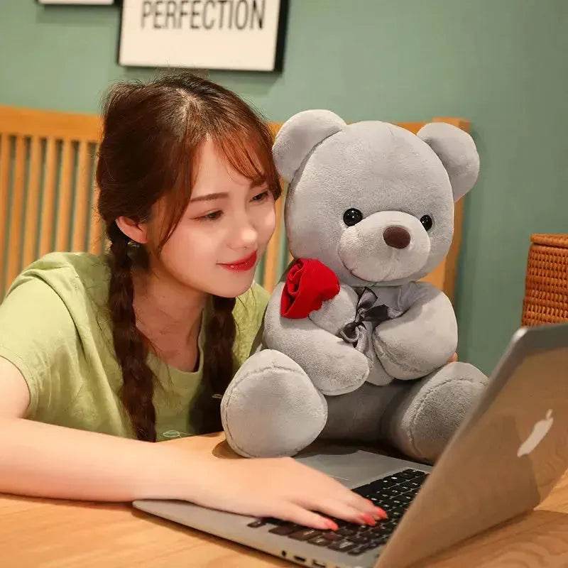 New Lovely Hug Roses Teddy Bear Stuffed Soft Animal Dolls Nice Birthday Gift Girlfriend Valentine's Day
