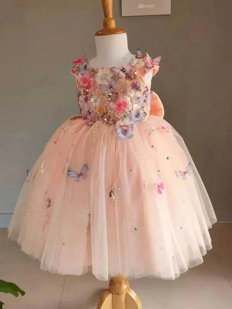 Children's Handmade Flower Fashion Special Dress Princess Ball Gown Dress Birthday Photoshoot Dress for girls Party dress for kids