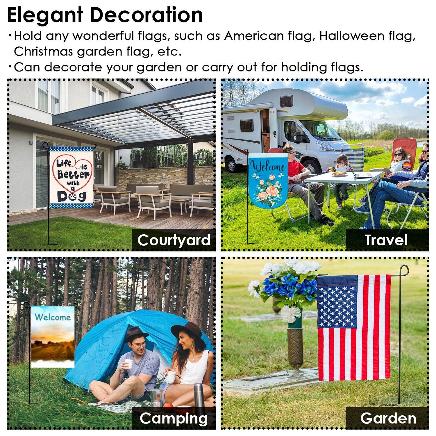 1Pc Garden Flag Stand Flagpole Weatherproof Wrought Iron Coated Yard Flag Holder For Yard Flag Party Banner Fits 11.8x17.7in Flag For Christmas Halloween Outdoor Decoration