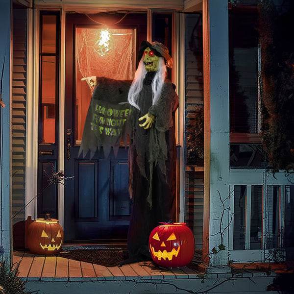 6ft Eye Red Light Vibration Witch Sound Voice Control, Standing Guiding Witch, Battery Model - Batteries Not Included, Halloween Standing Decoration